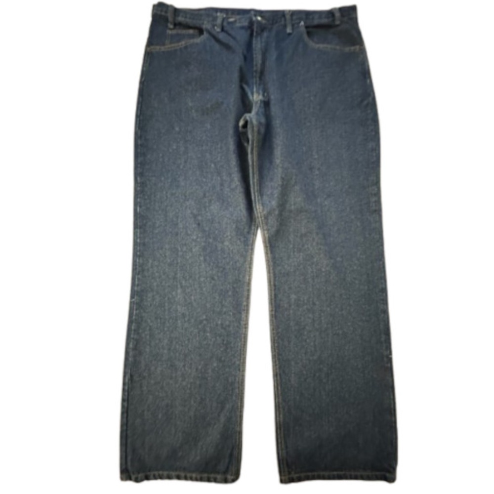 Mens Full Blue Cotton Dark Wash Blue Denim Jeans 44x32